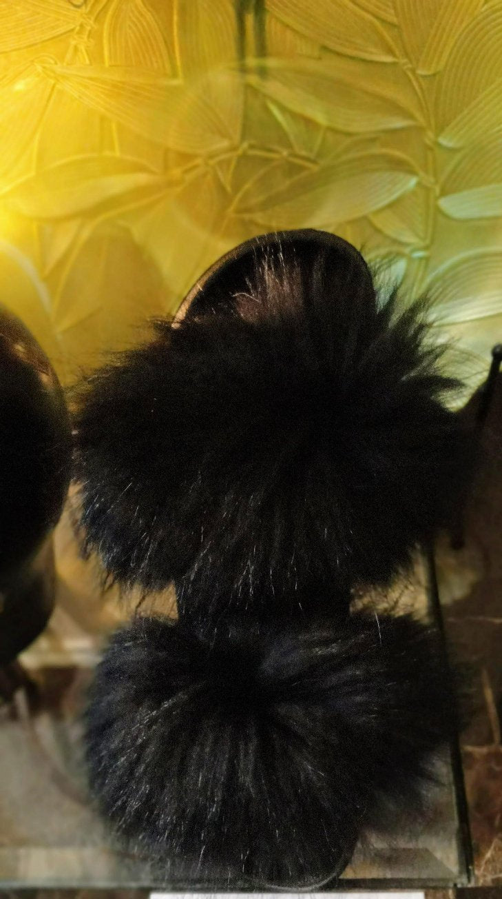 Fluffy Fur Slippers: Onyx - GLO Culture Boutique™