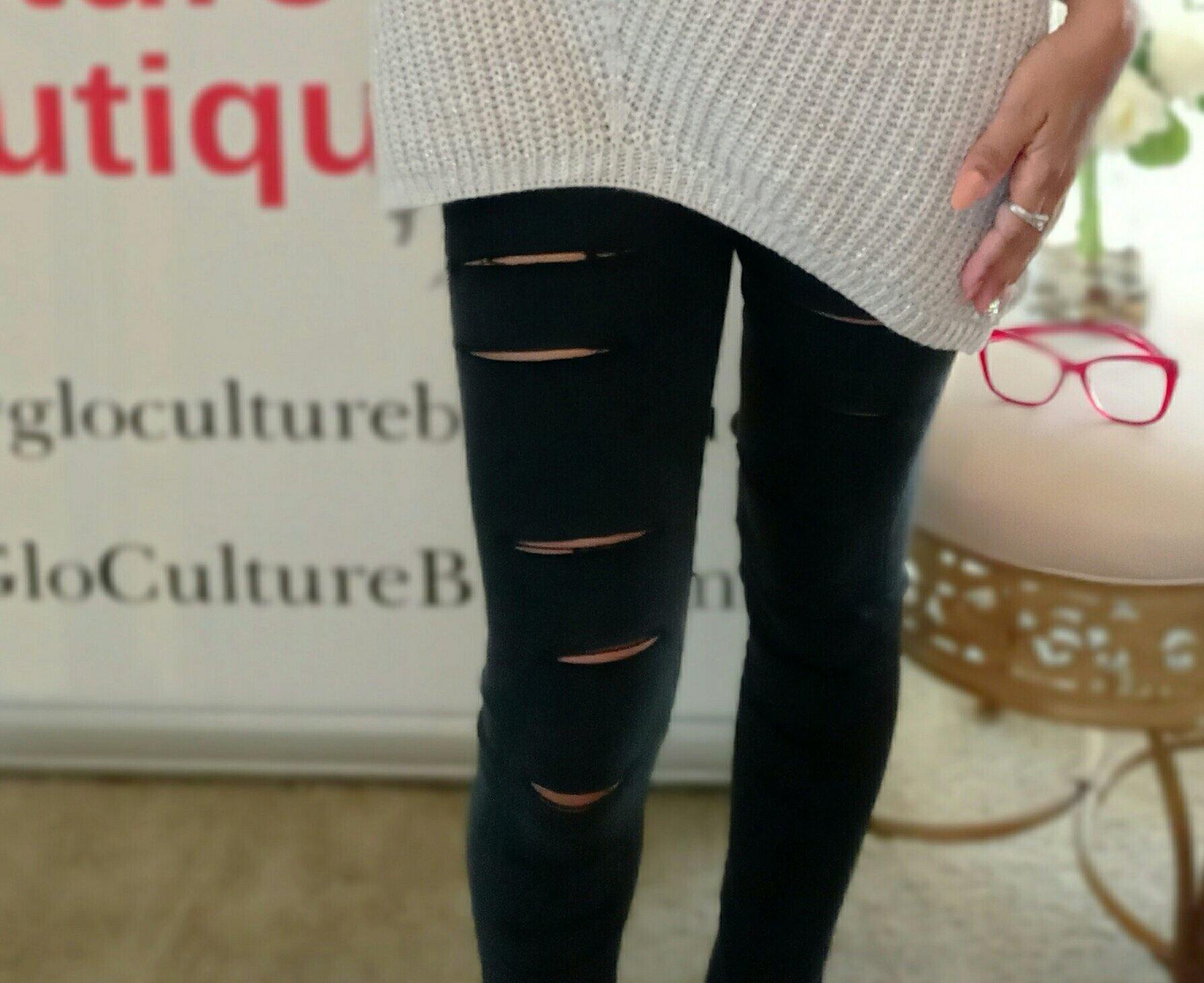 Charcoal Slash Jeans - GLO Culture Boutique™