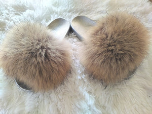 Fluffy Fur Slippers: Grey Raccoon
