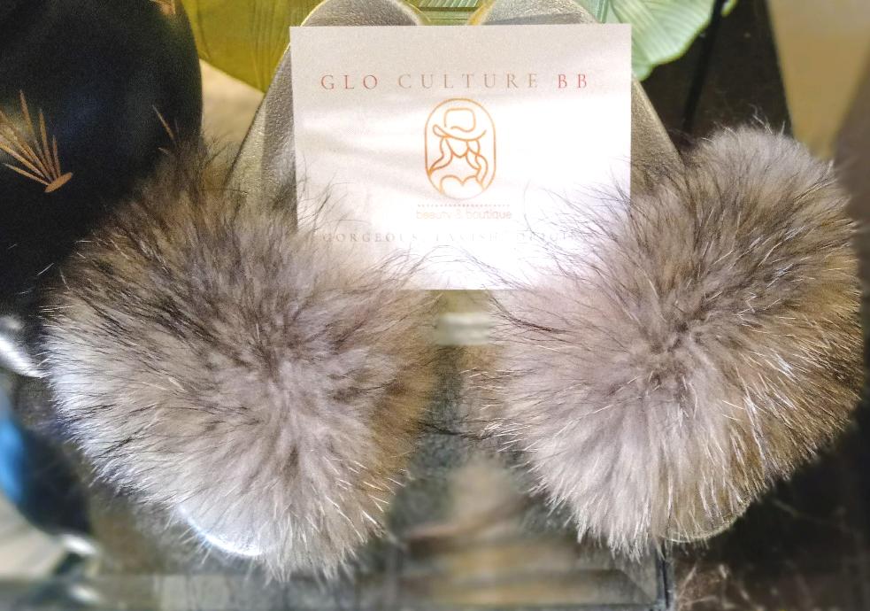 Fluffy Fur Slippers: Silver Fox - GLO Culture Boutique™